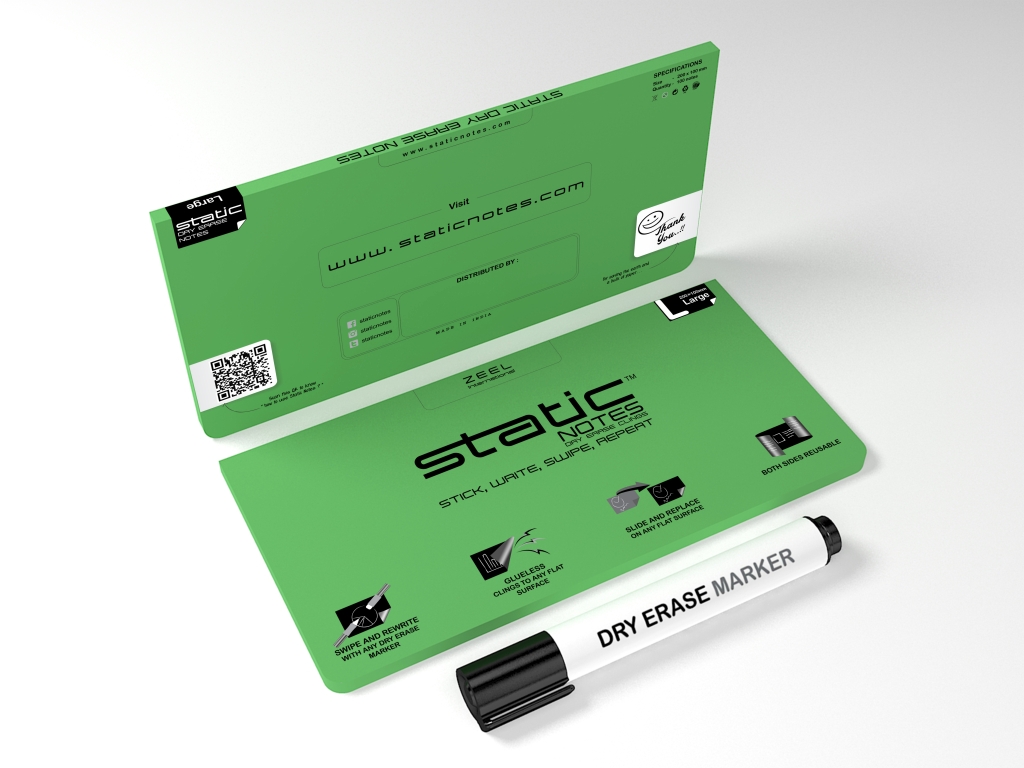 Static™ Dry Erase Notes – Green – Large 200mm x 100mm – Static Family