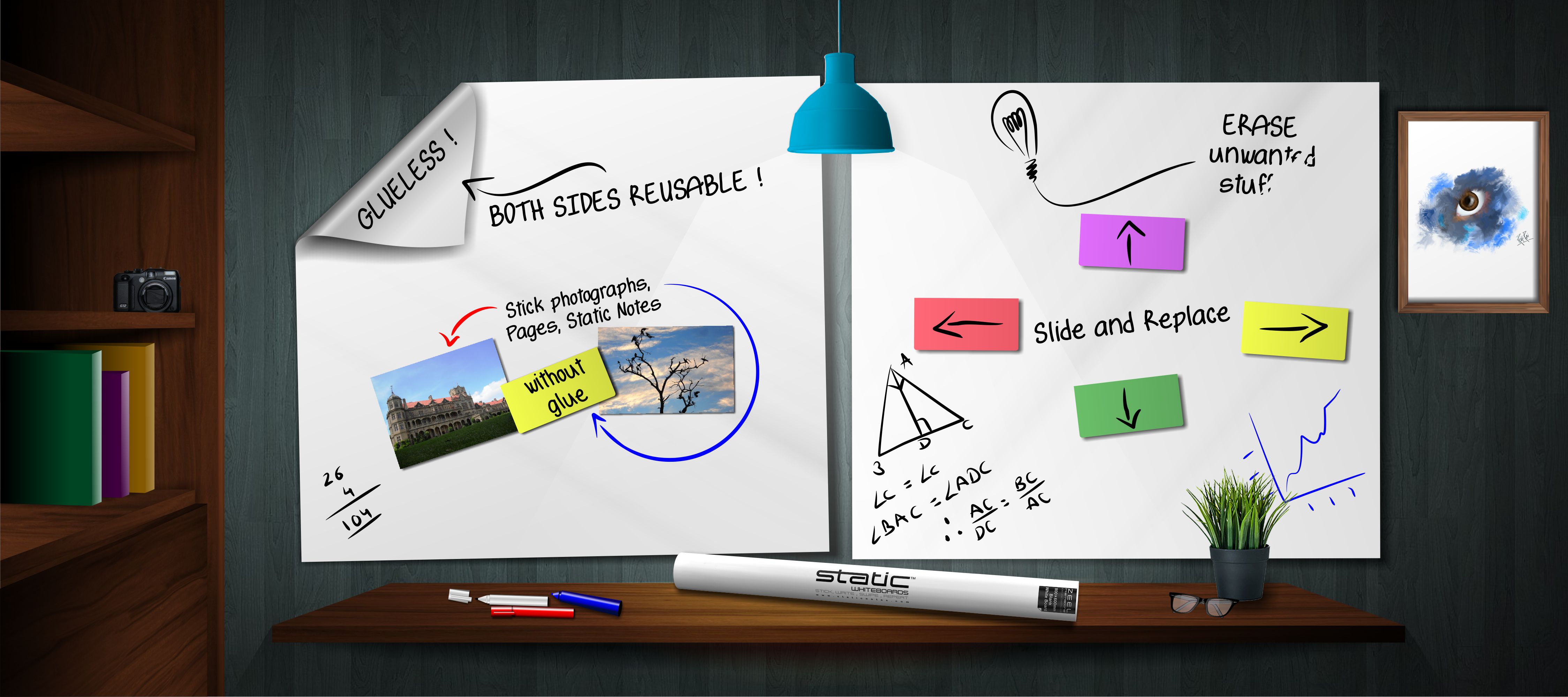 Static™ Whiteboard 6 Sheets 800mm x 600mm Static Family